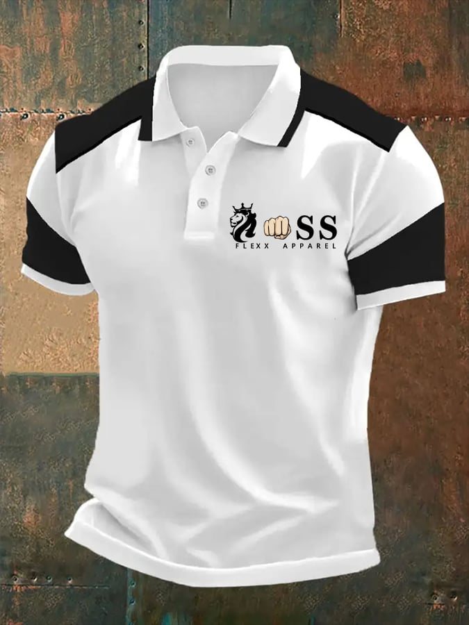 Camisa polo retro Letter estampado casual para hombre