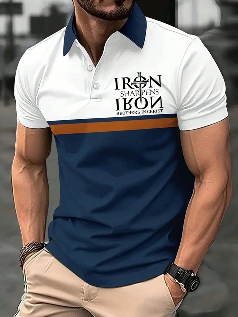 Camisa polo retro Faith casual estampado para hombre