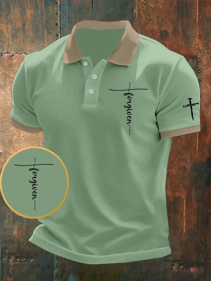 Camisa polo retro Faith casual estampado para hombre