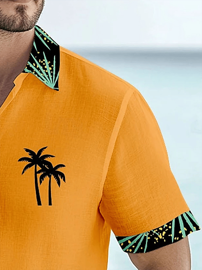 Camisa hawaiano Coconut Tree floral estampado de manga corta para hombre