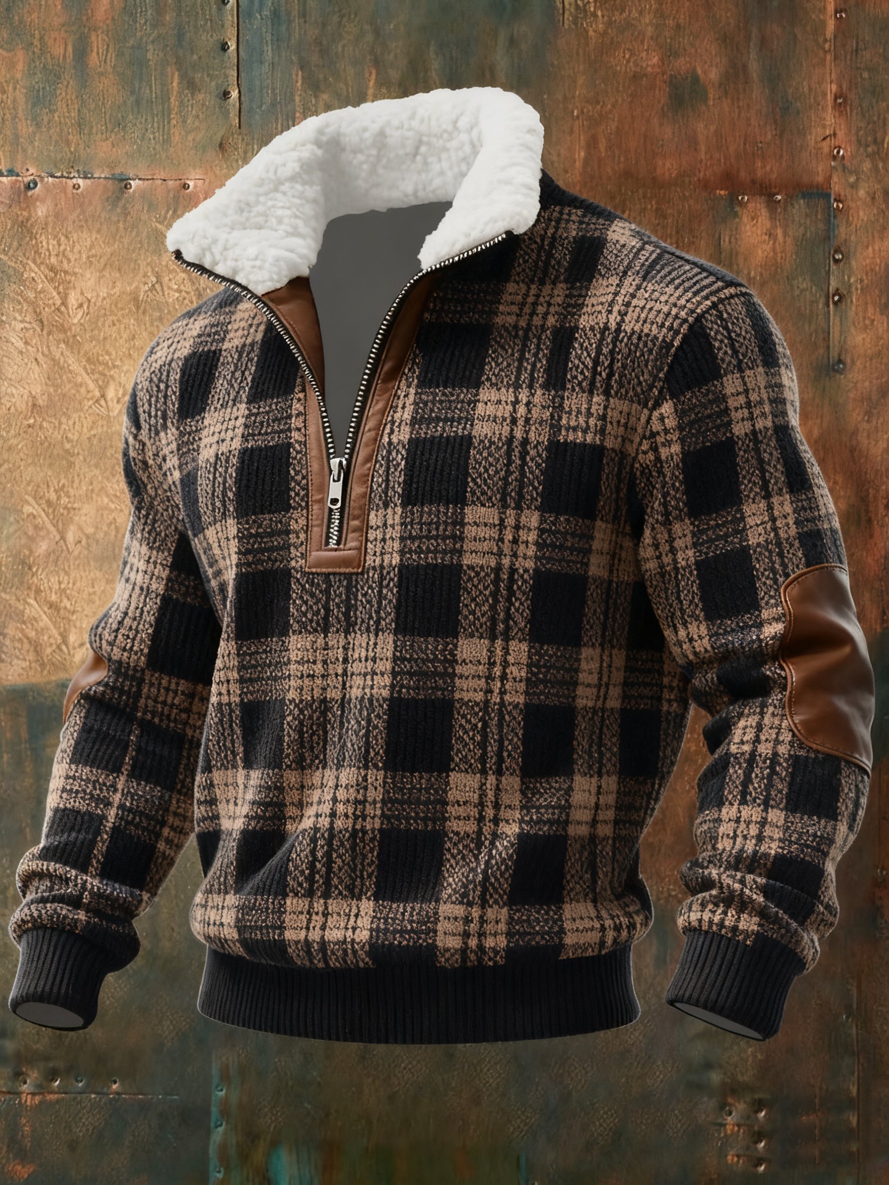 Sudadera geométrico estampado Tattersall a cuadros casual para hombre