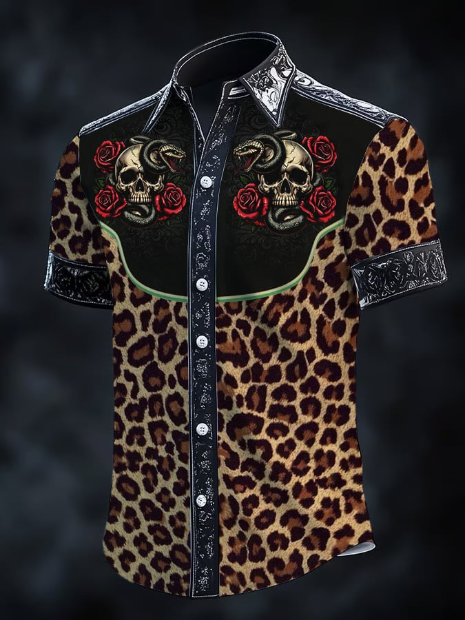 Camisa retro Western estampado de manga corta para hombre