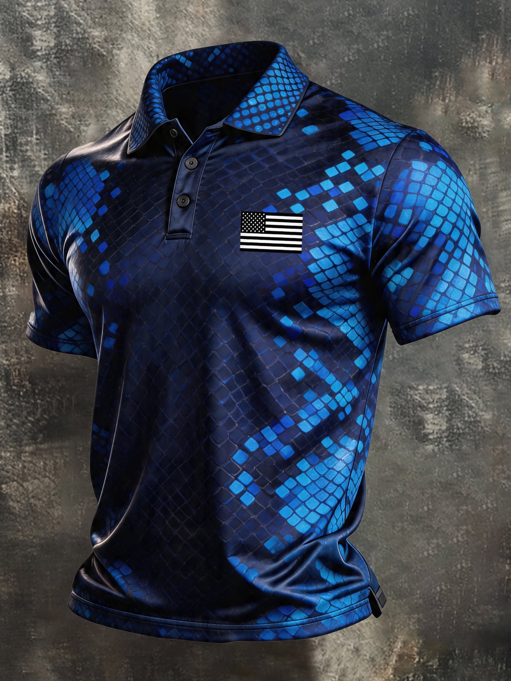 Camisa polo retro Patriotic Color-Block de manga corta para hombre