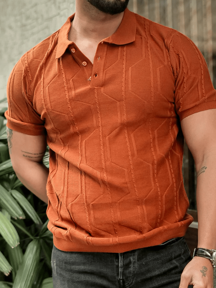 Camisa polo ejecutivo rayas con cierre de manga corta para hombre
