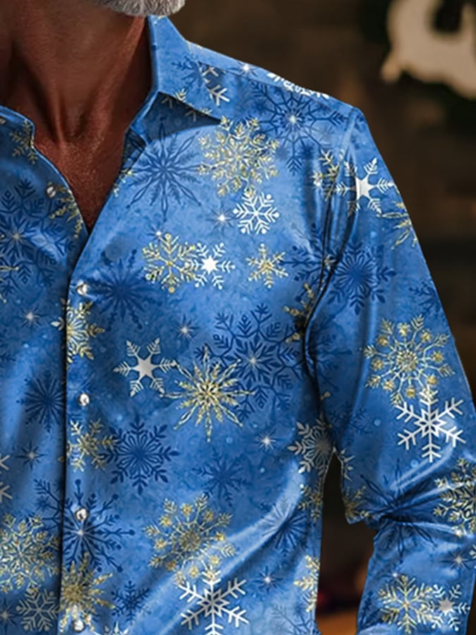 Camisa de lujo Christmas Contrast Color estampado de manga larga para hombre
