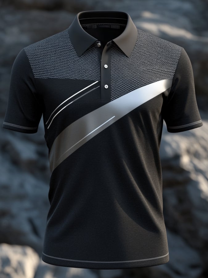 Camisa polo casual clásico Contrast Color de manga corta para hombre