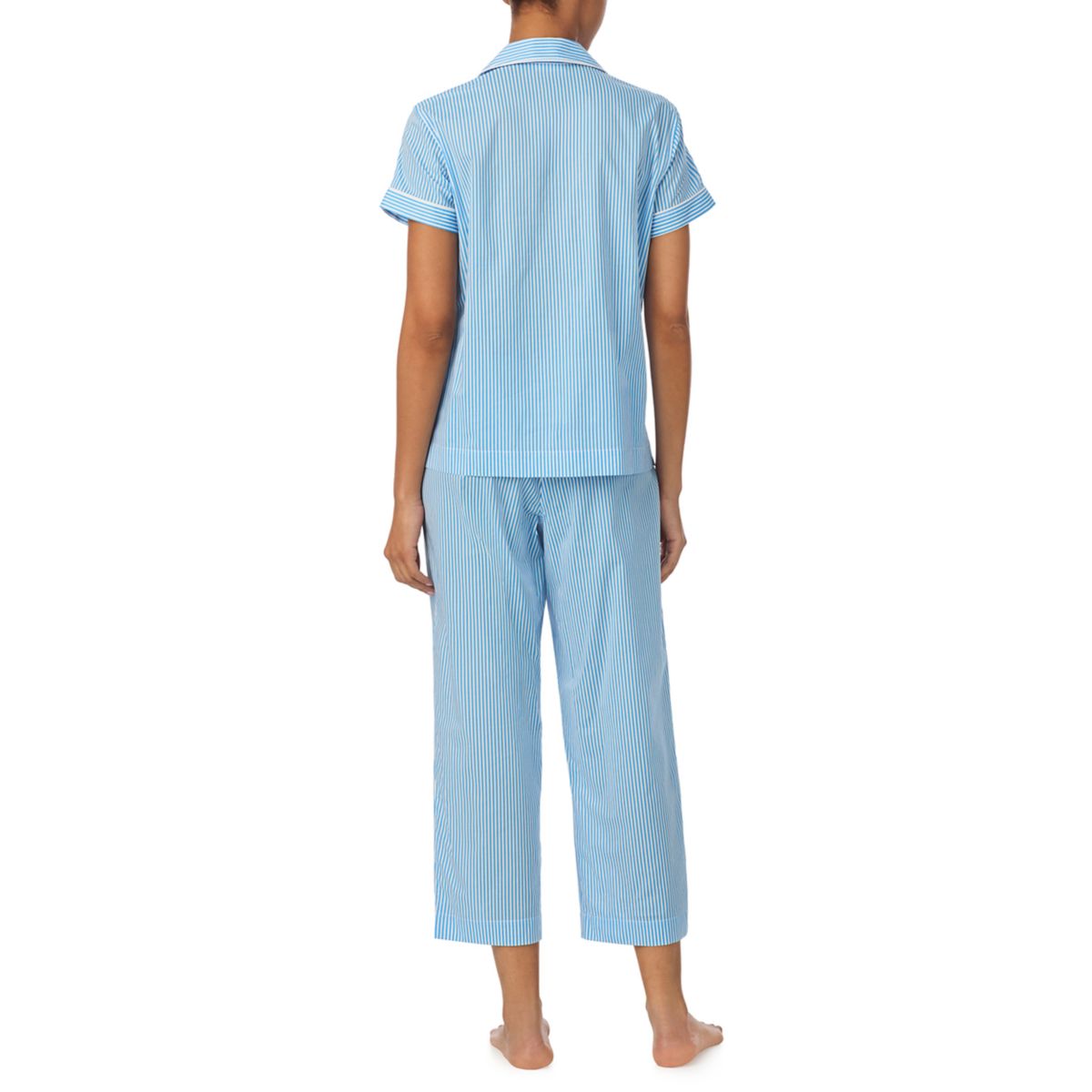 Women's Short Sleeve Notch Collar Cropped Pants Pajama Set - 4