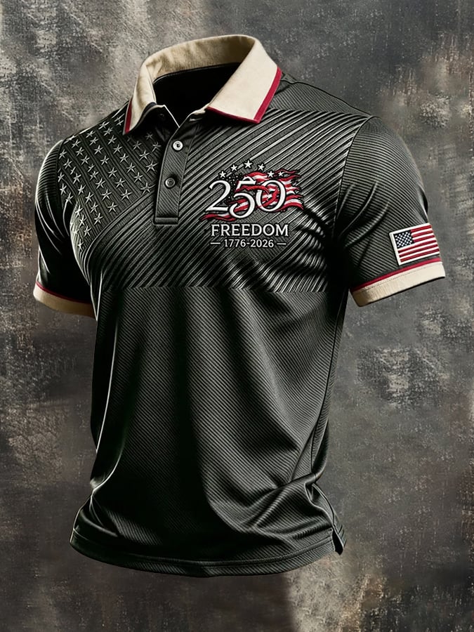 Camisa polo retro "Patriot" Color-Block de manga corta para hombre