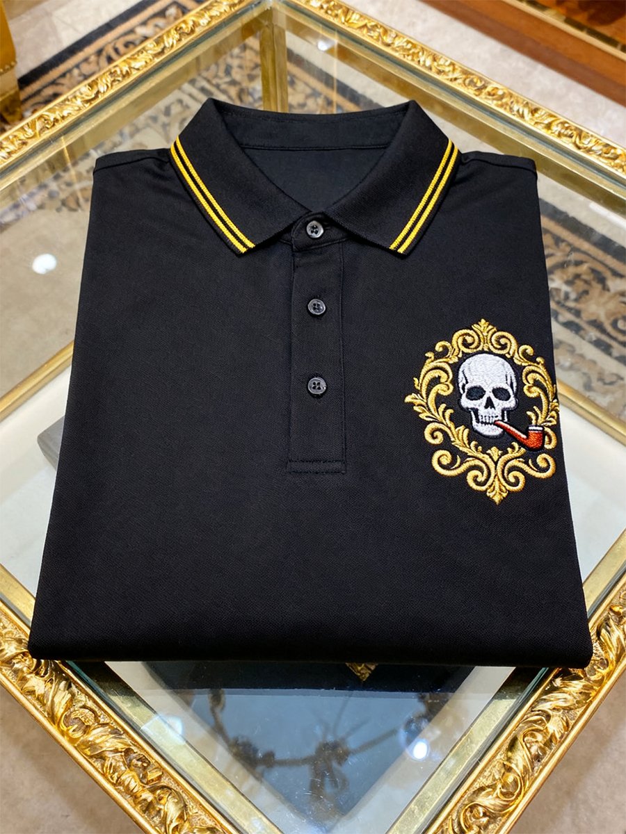 Camisa polo vintage ejecutivo Skull de manga larga para hombre