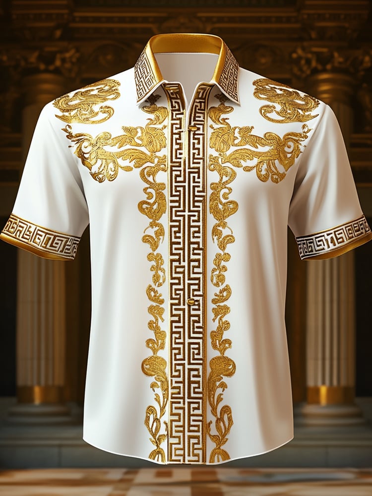 Camisa satén Luxe estampado de manga corta Button para hombre
