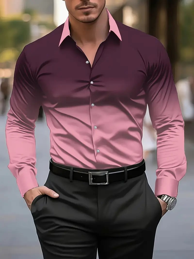 Camisa Street Style ejecutivo casual estampado de manga larga para hombre