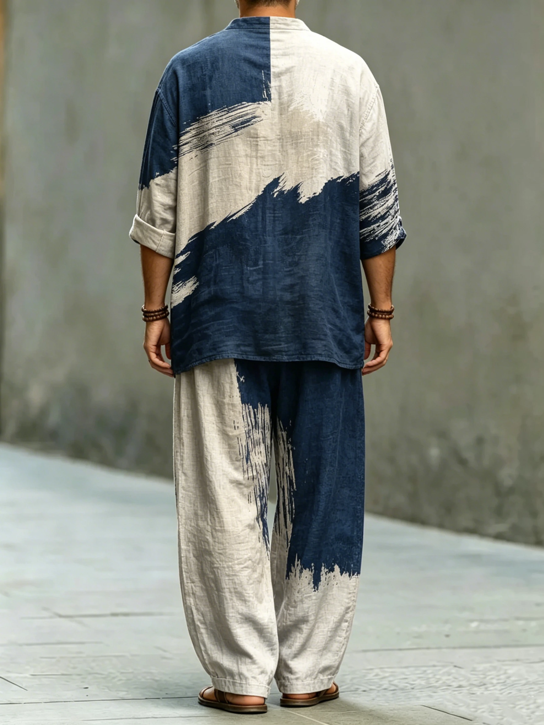 Camisa de modaable Abstract Art estampado de algodón Set para hombre