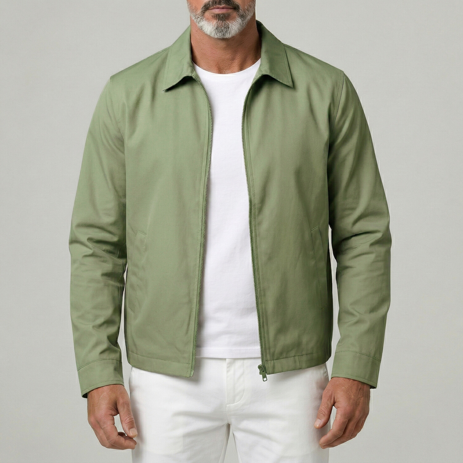 Chaqueta casual Plain Turndown Collar Slant Pockets para exterior con cierre para hombre