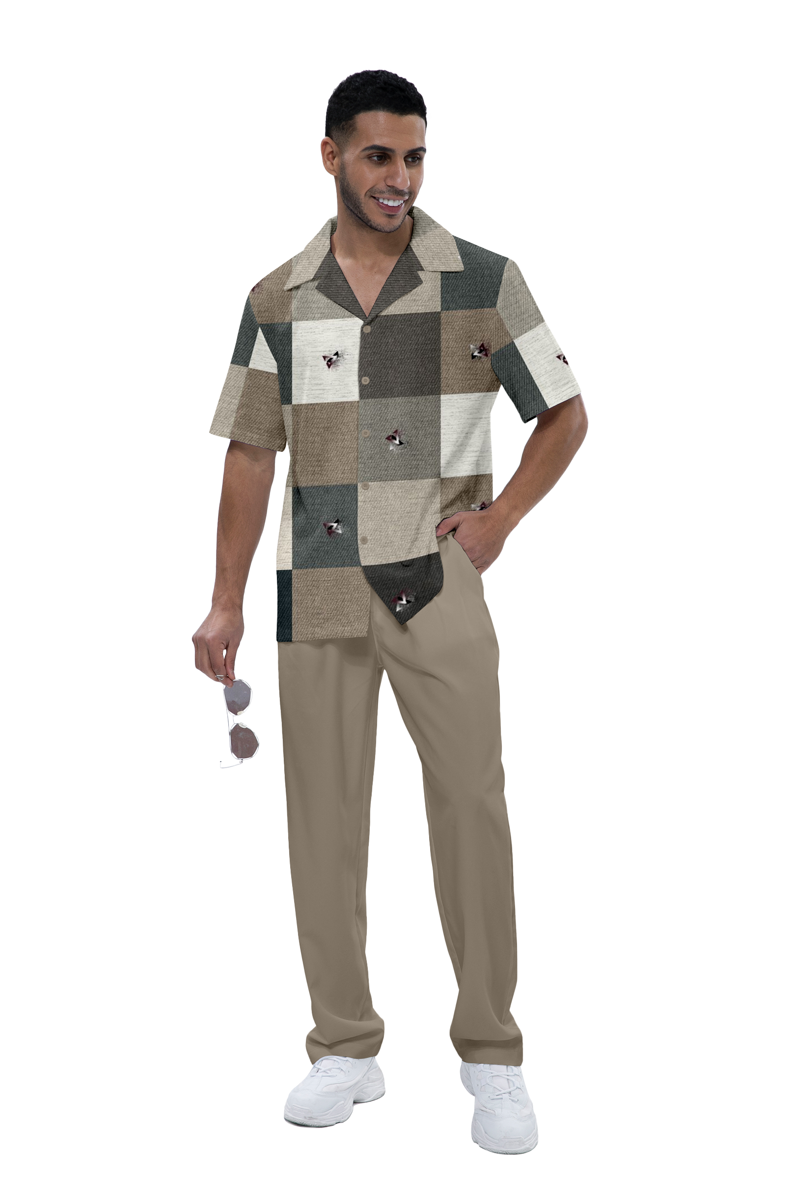 Camisa a cuadros estampado de manga corta walking suit 881 para hombre