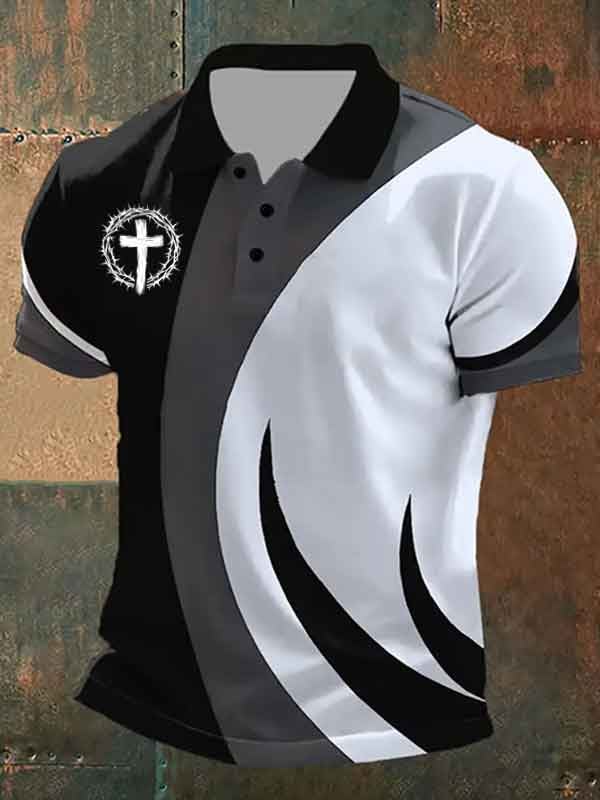Camisa polo ejecutivo casual a rayas Button de manga corta para hombre