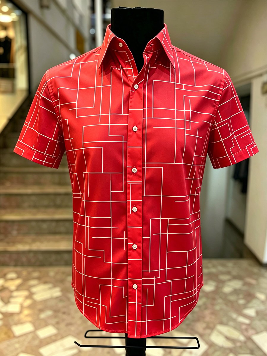 Camisa retro Bauhaus Geometric de manga corta para hombre