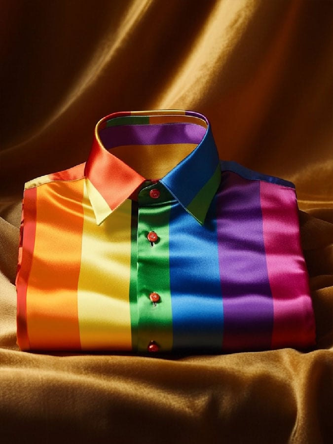 Camisa Gay Month Rainbow estampado casual de manga larga para hombre
