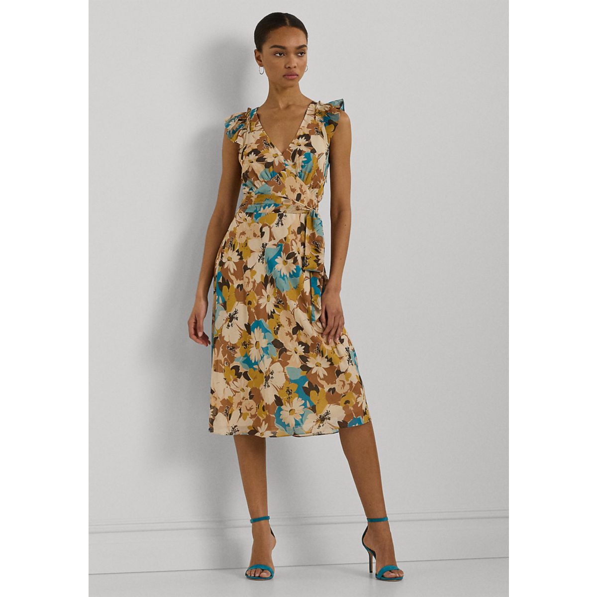 Women's Floral Belted Crinkle Georgette Dress - 1