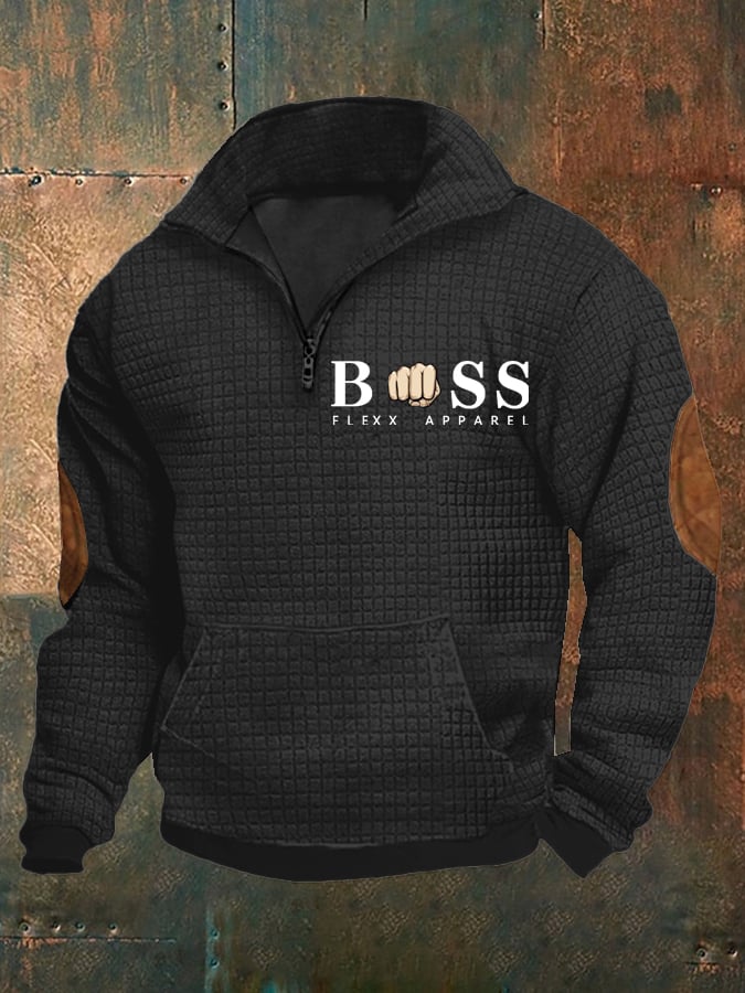 Sudadera retro Letter Design estampado Stand cuello Checkered Fabric para hombre
