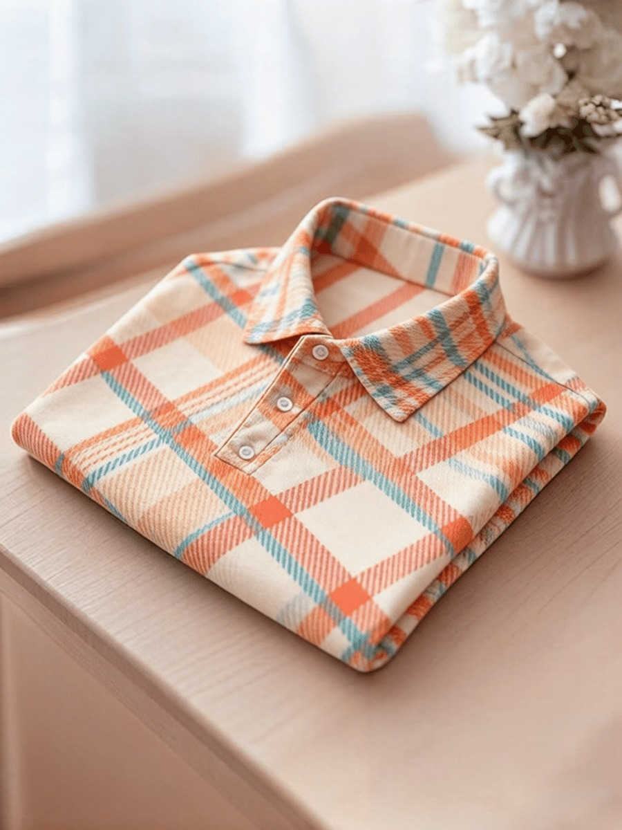 Camisa polo ejecutivo Colorblock a cuadros estampado para hombre