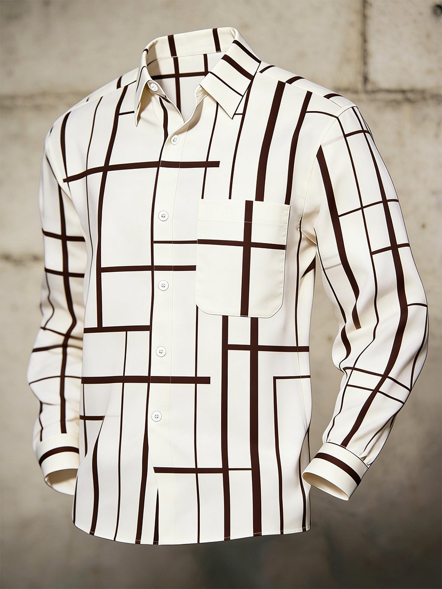 Camisa retro ejecutivo Bag House Geometric de manga larga para hombre