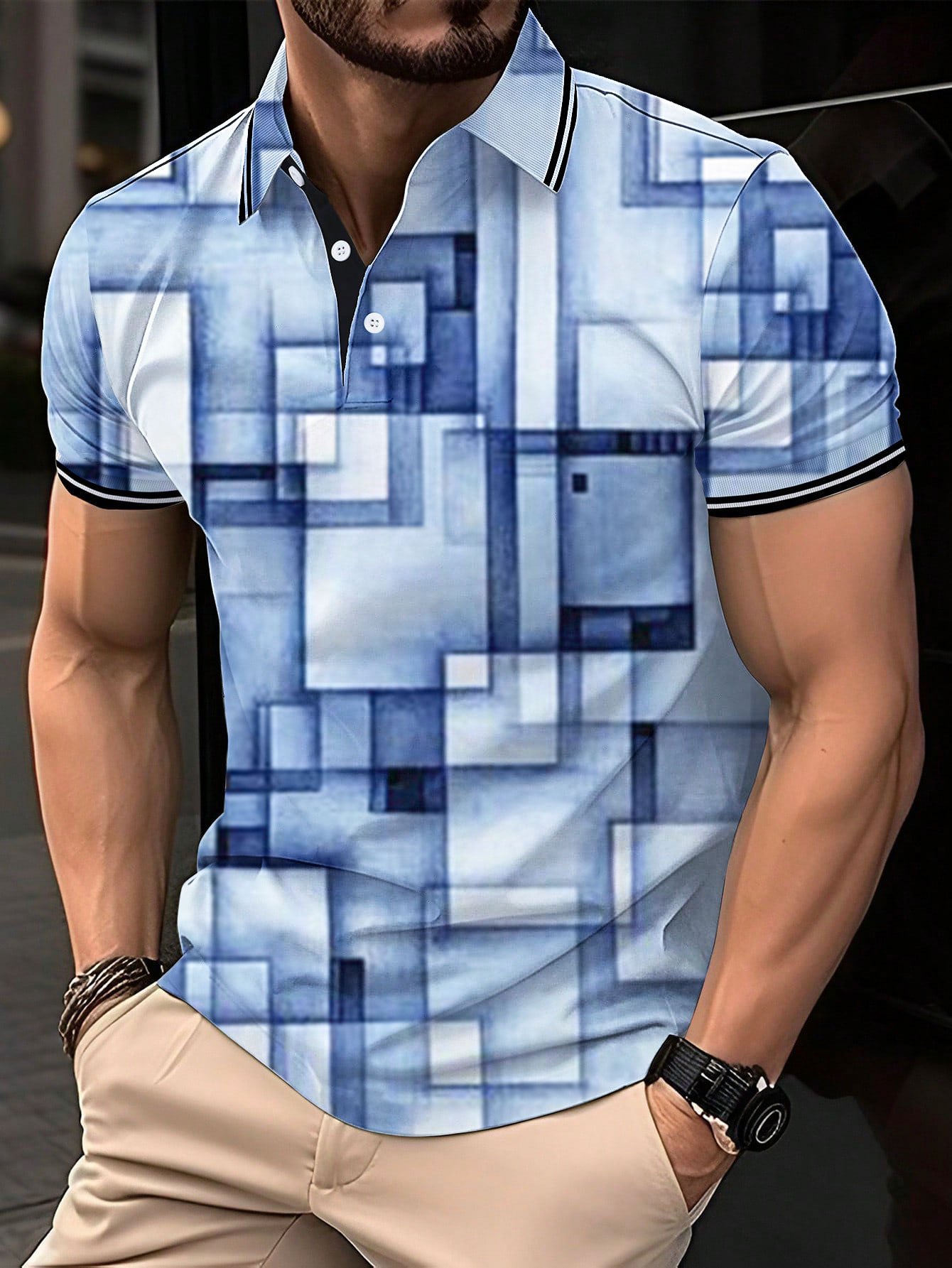 Camisa polo Simple geométrico degradado estampado para hombre