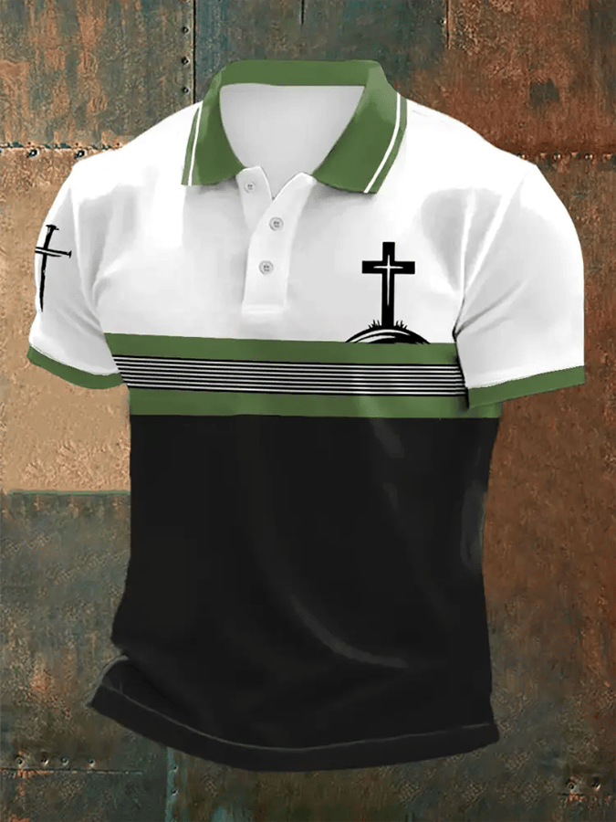 Camisa polo retro Faith casual estampado para hombre