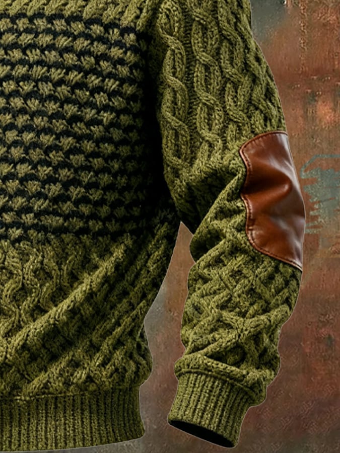 Sudadera retro en bloques de color estampado casual Fur cuello para hombre