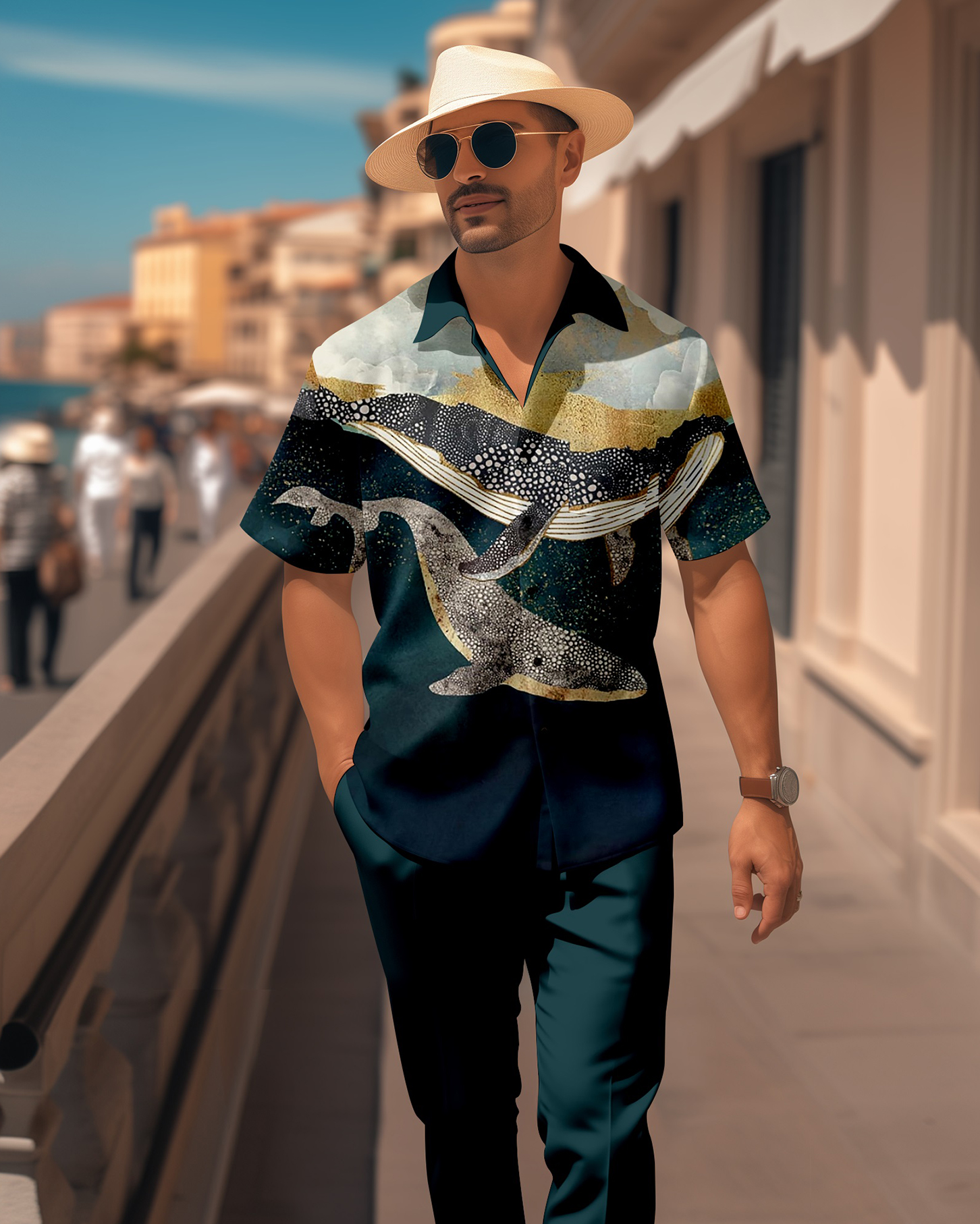 Camisa retro a cuadros Colorblock de manga corta Walking Suit 1654 para hombre