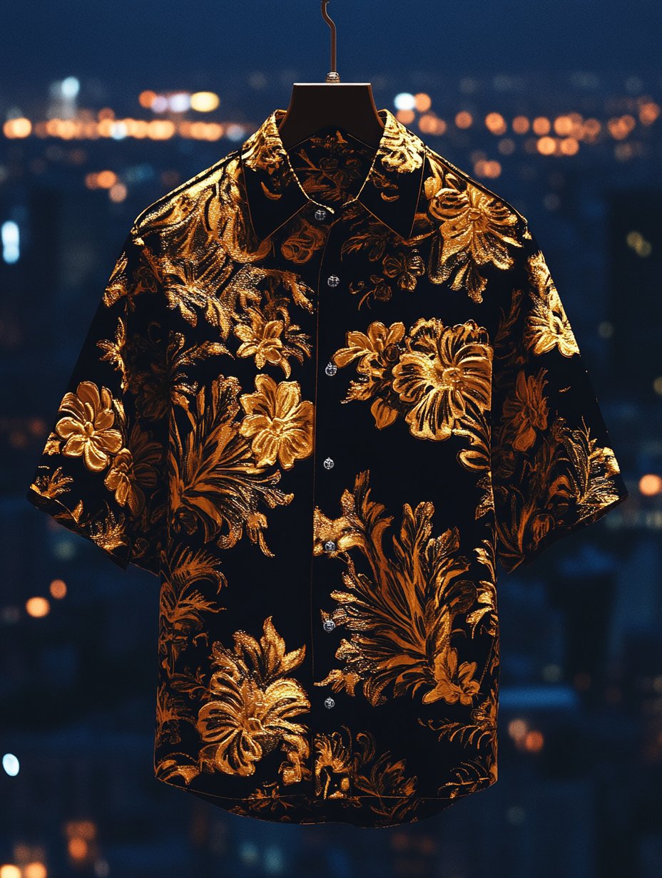 Camisa solapa hawaiano retro casual Vacation de manga corta para hombre