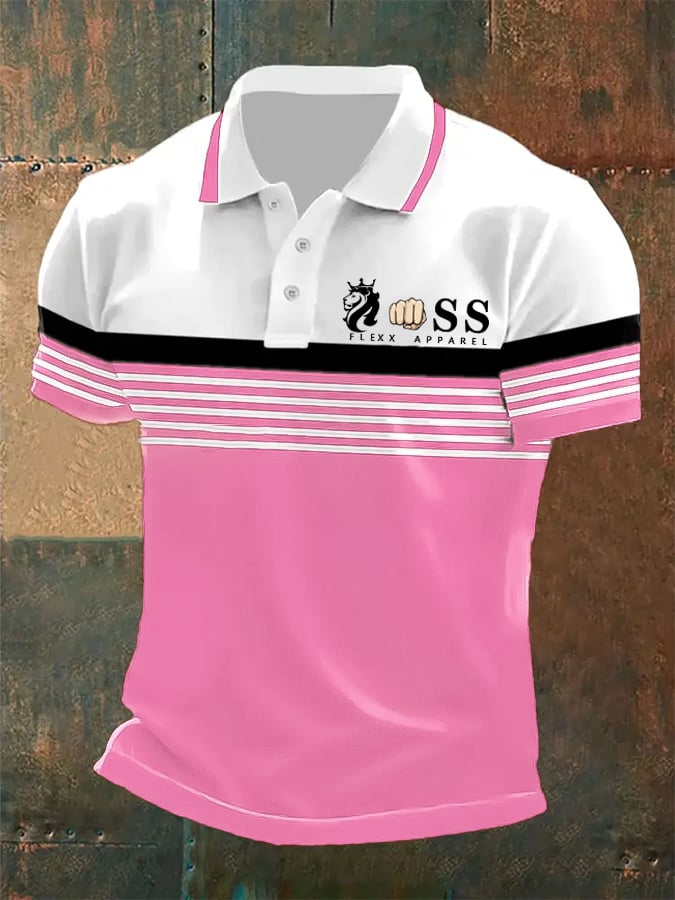 Camisa polo retro Letter estampado casual para hombre