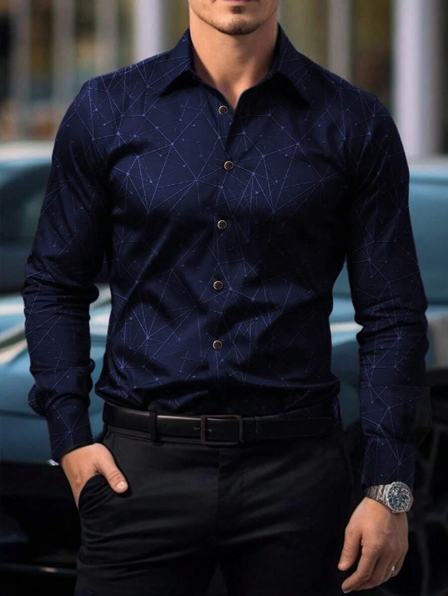 Camisa Street Style ejecutivo casual estampado de manga larga para hombre