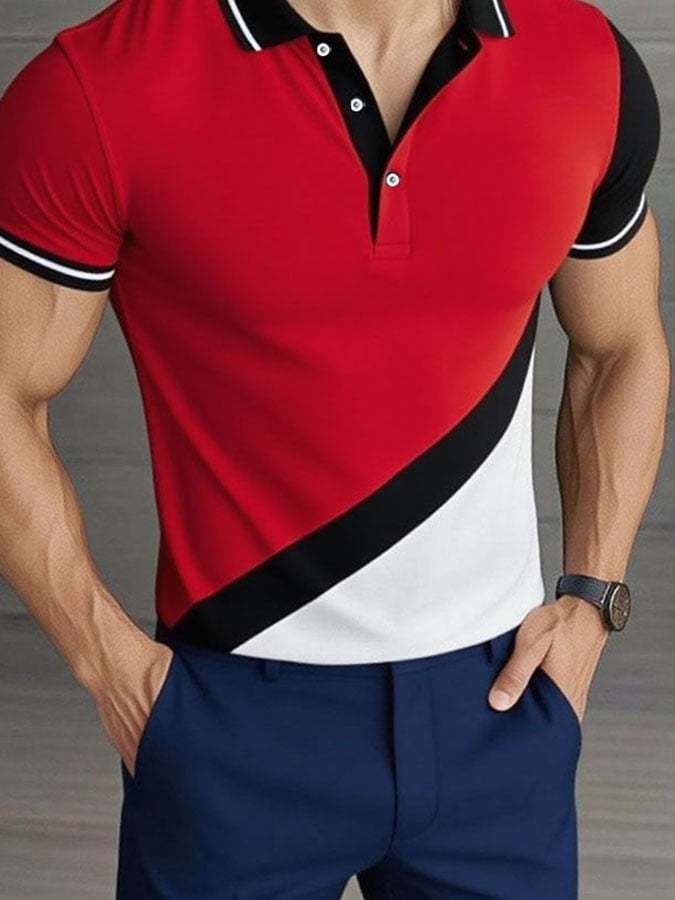 Camisa polo casual clásico Contrast Color ejecutivo de manga corta para hombre - vista 2