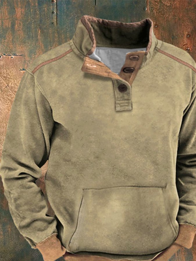 Sudadera casual Button cuello de manga larga para hombre