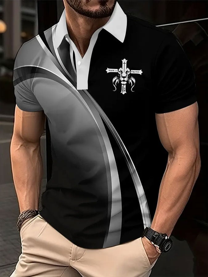 Camisa polo faith cross lion MAN OF FAITH estampado casual para hombre