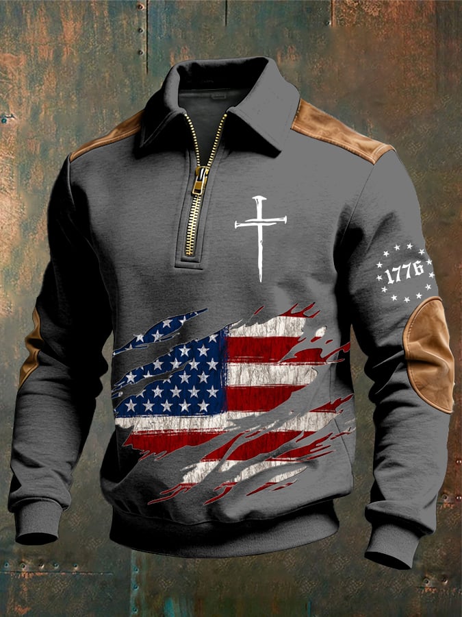 Sudadera vintage Faith Design estampado casual Zipper -Fast Shipping para hombre
