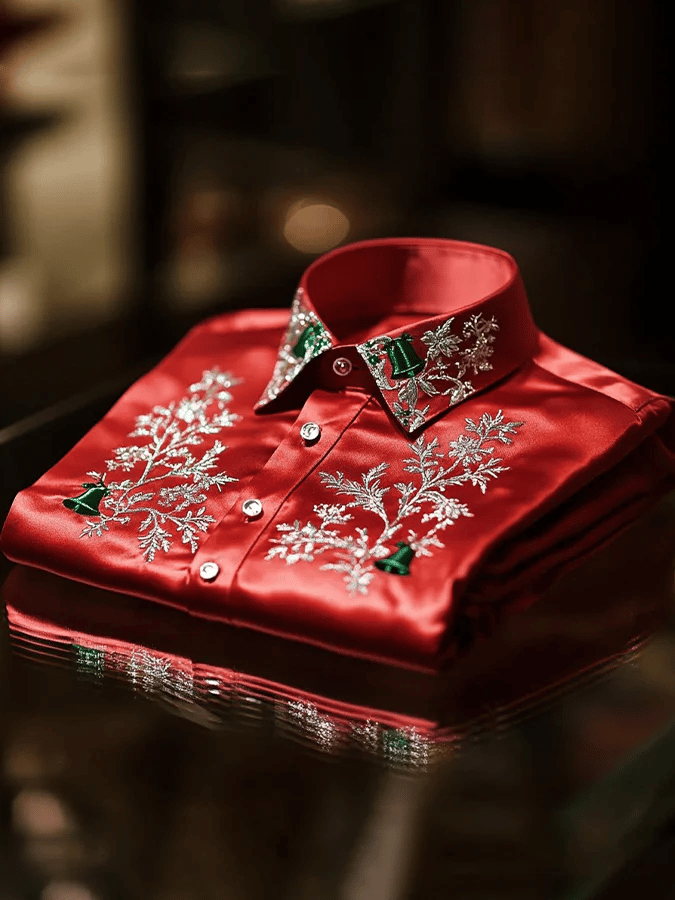 Camisa seda Christmas de lujo ejecutivo de manga larga para hombre