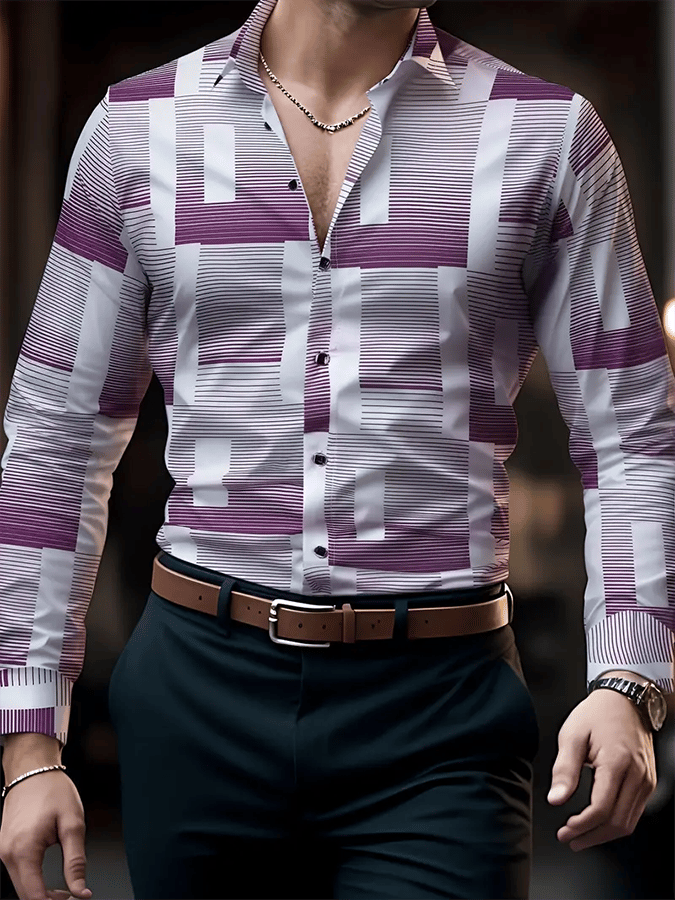 Camisa geométrico Design ejecutivo casual para hombre