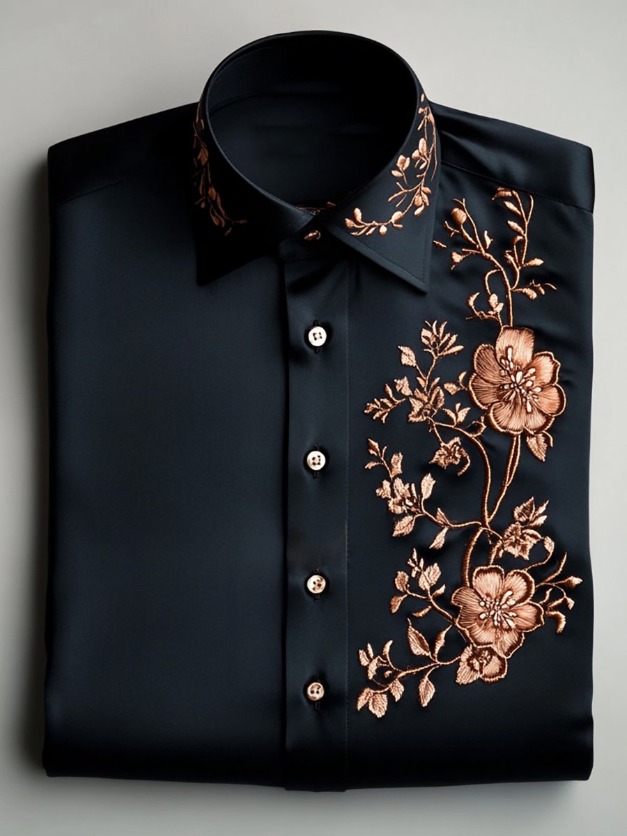 Camisa seda Flowers de lujo ejecutivo de manga larga para hombre