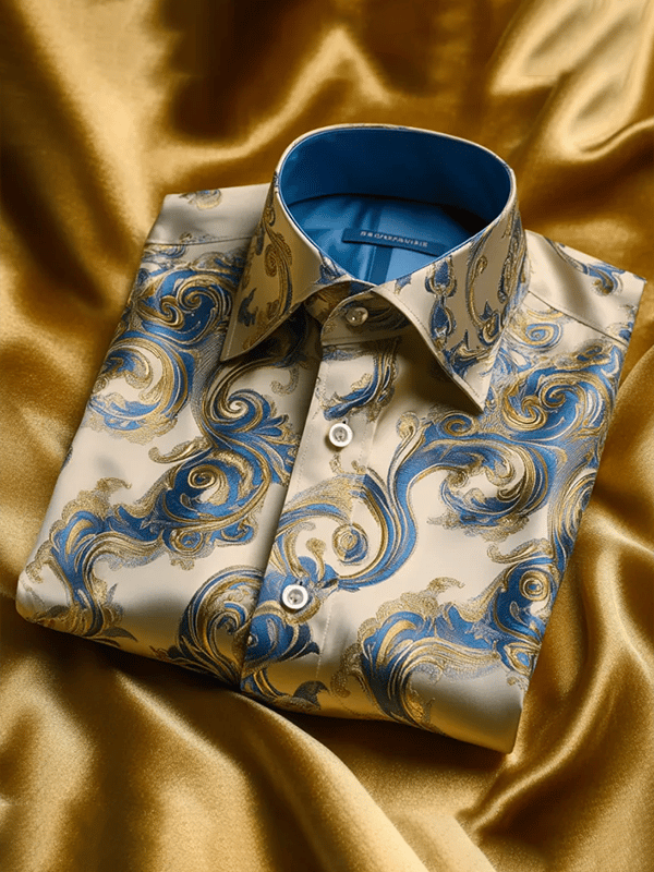 Camisa satén Luxe estampado de manga corta Button para hombre