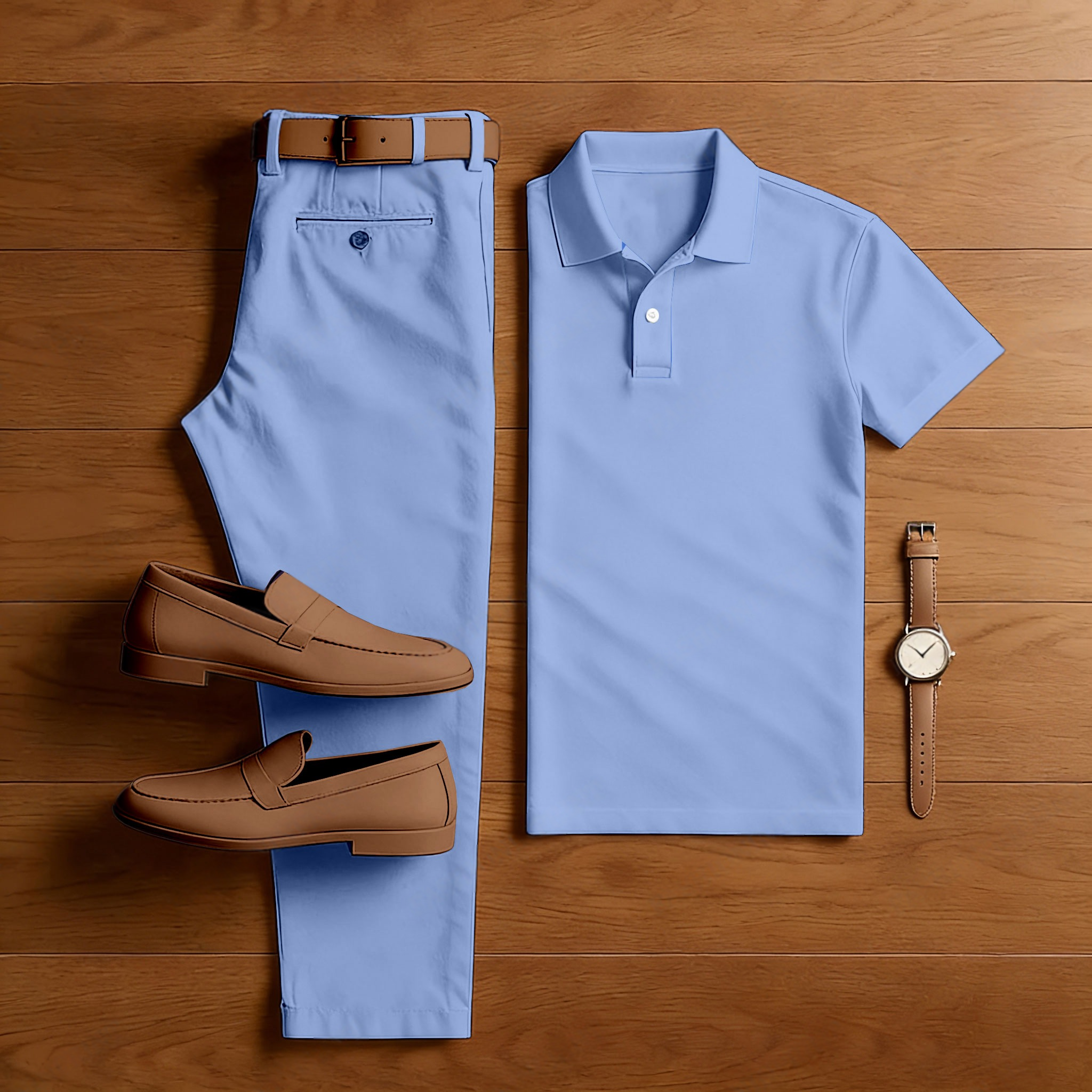 Conjunto de dos piezas casual Light Purple Color de manga corta camisa polo & Trousers para hombre