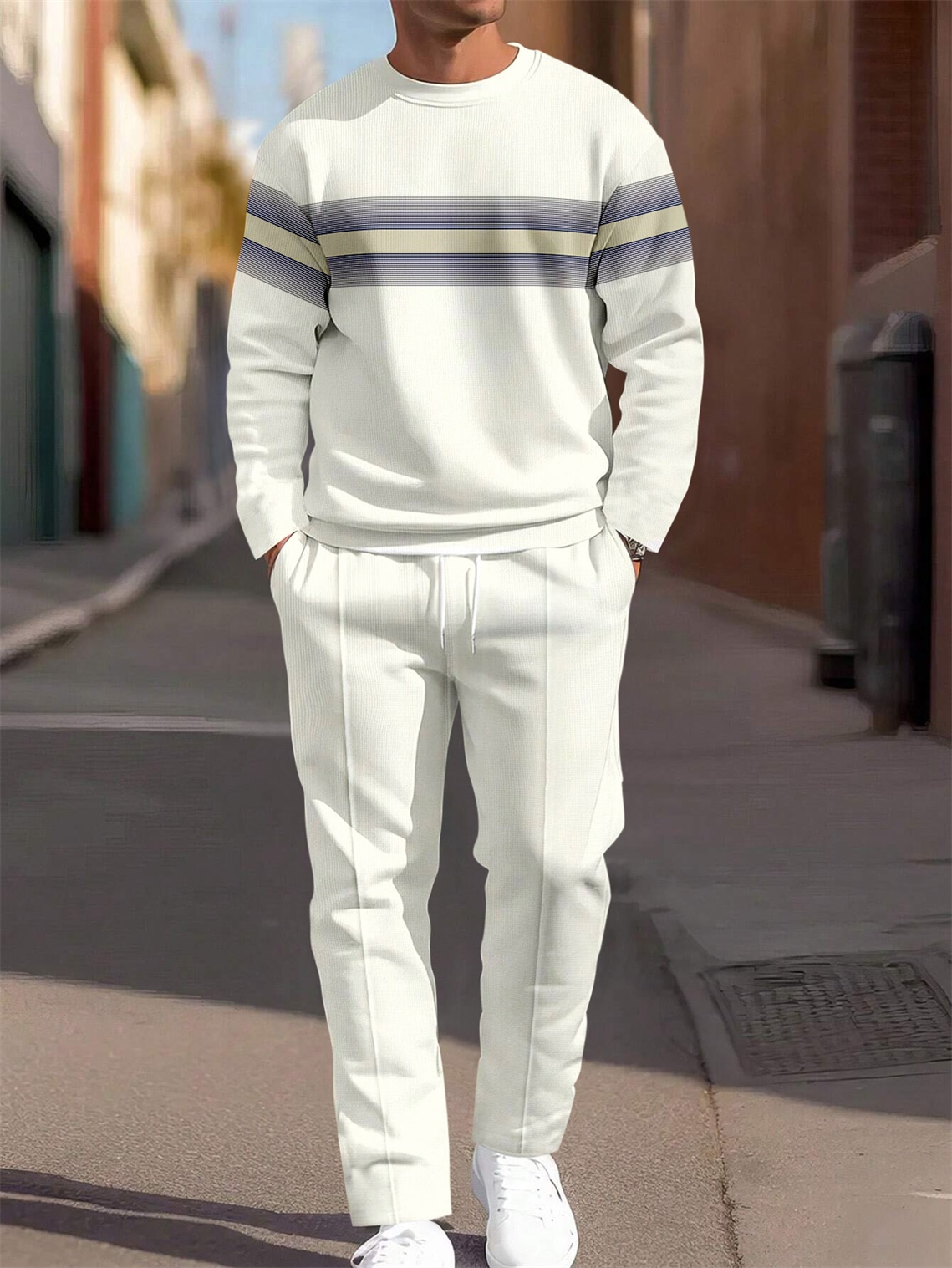 Colorblock Round Neck casual Sports Set 015 para hombre