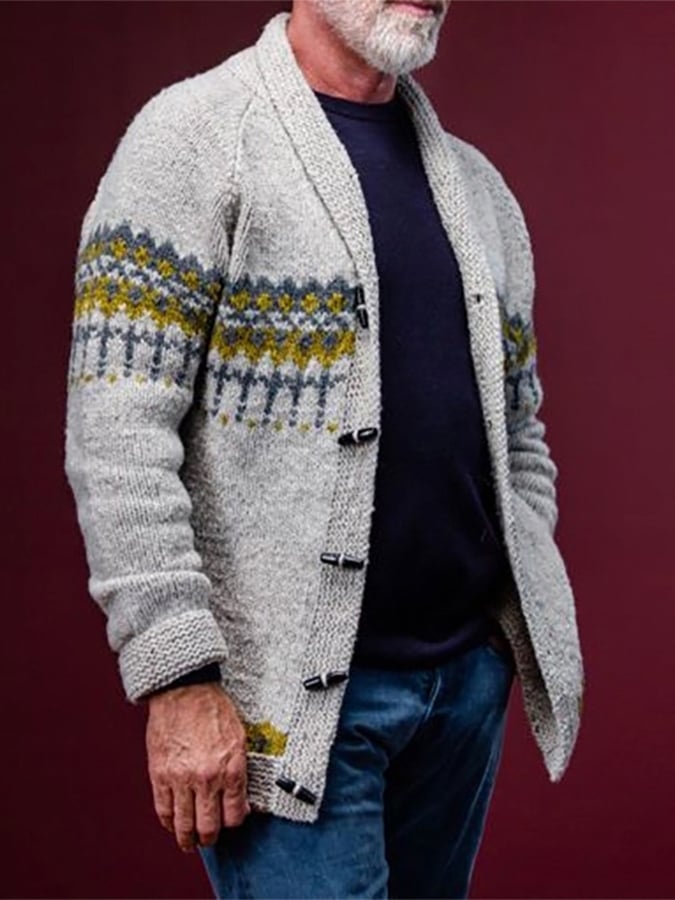 De moda casual holgado estampado Horn Button Sweater para hombre