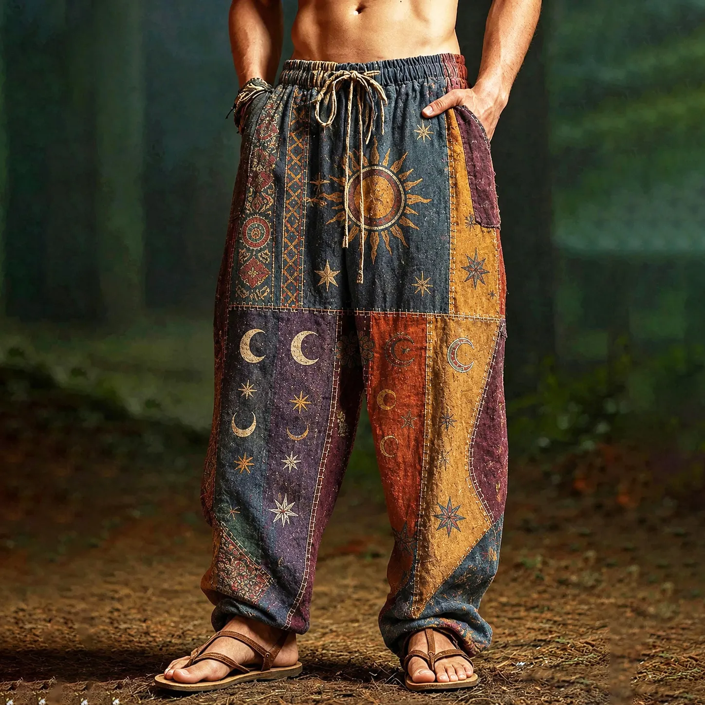 Pantalón Hippie Sun And Moon Element Patchpara trabajo Art estampado casual para hombre