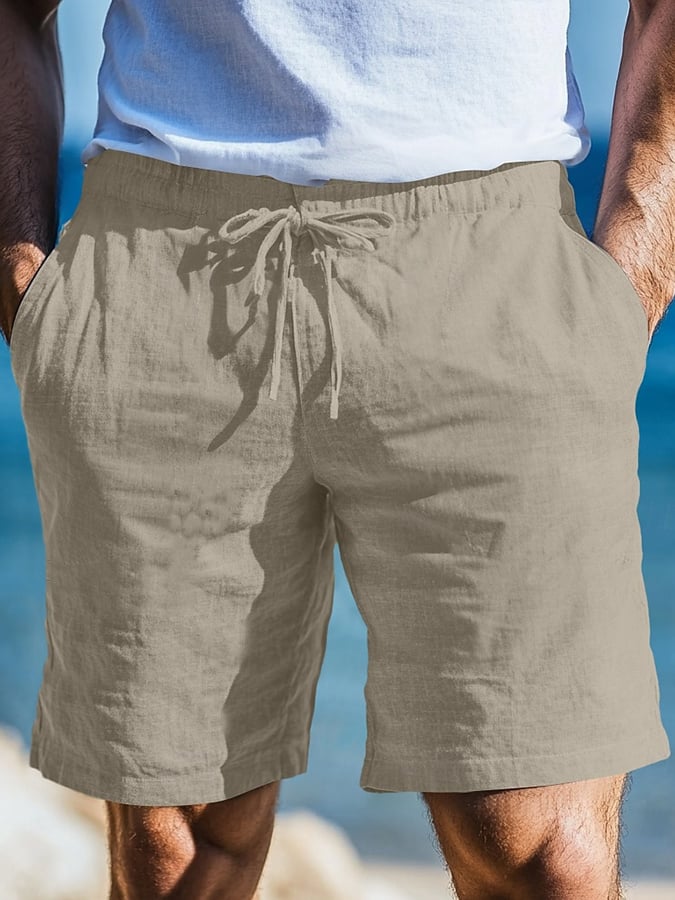 Pantalón retro de color sólido Design Elastic Waist Lace-Up casual para hombre