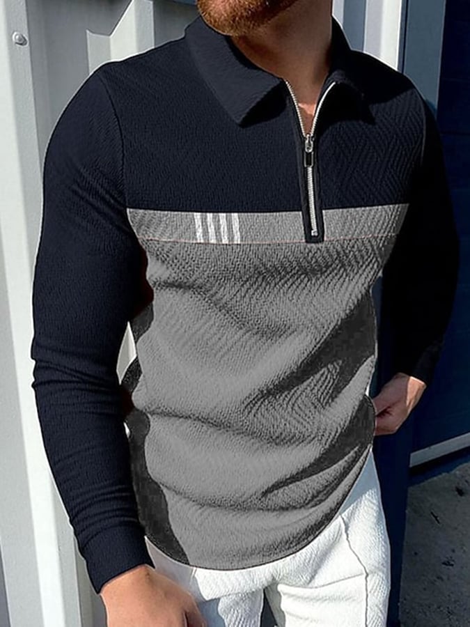 Camisa polo de moda estampado estampado solapa Pullover de manga larga