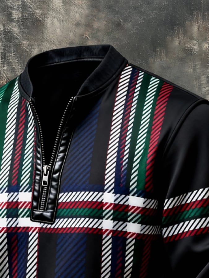 Sudadera vintage Color-Block estampado con cierre con gorrasucha para hombre