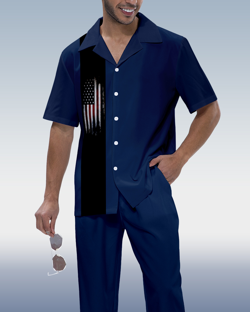 Camisa Rianmond Flag estampado de manga corta Walking Set 386 para hombre