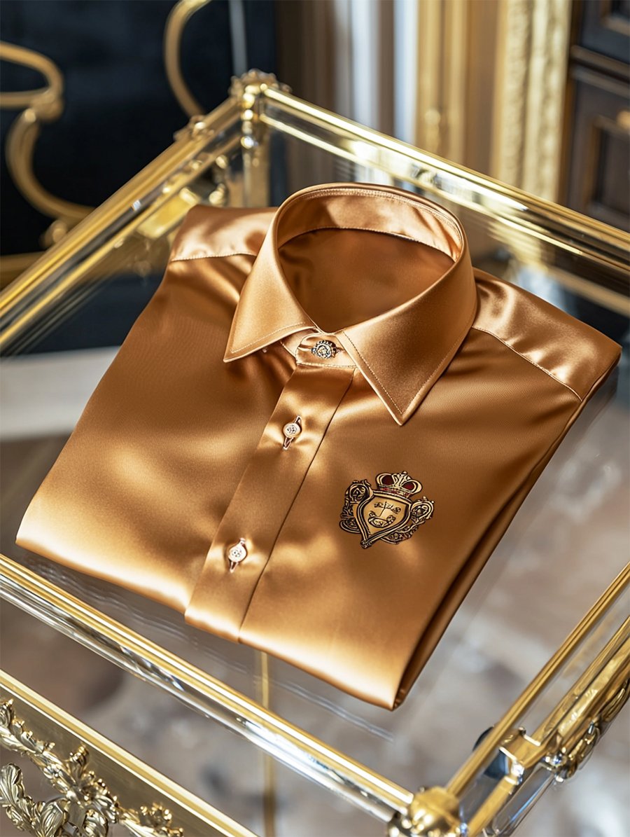Camisa satén Luxe de manga larga con botones para hombre