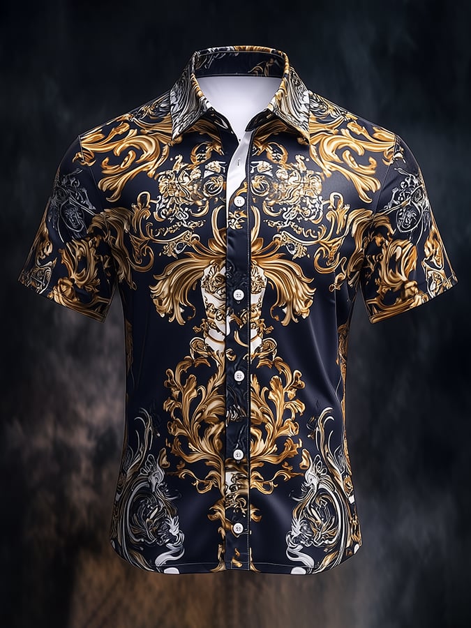 Camisa casual vintage floral estampado de manga corta para hombre